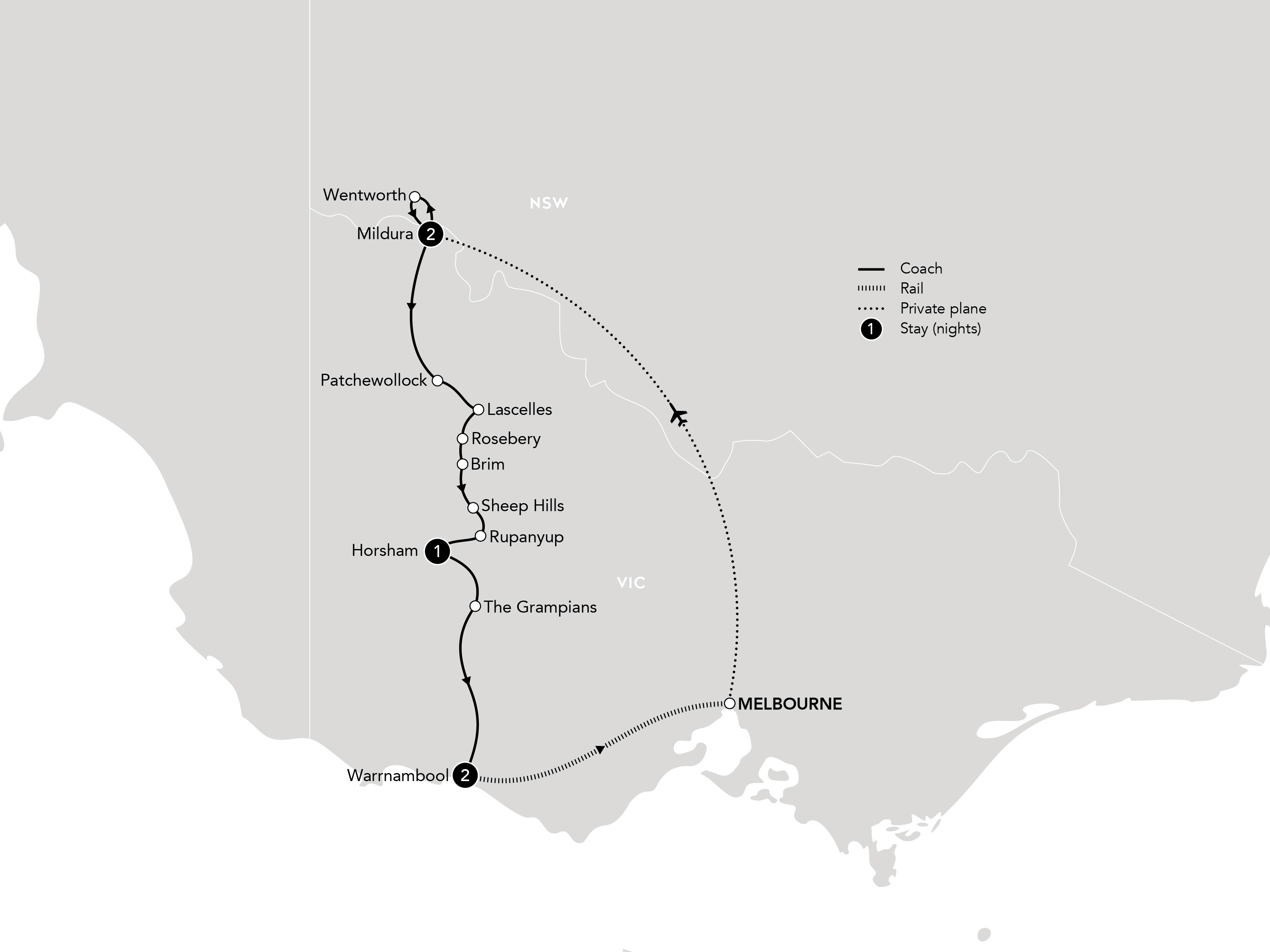 Regional Victoria Silo Art and the Royal Train map