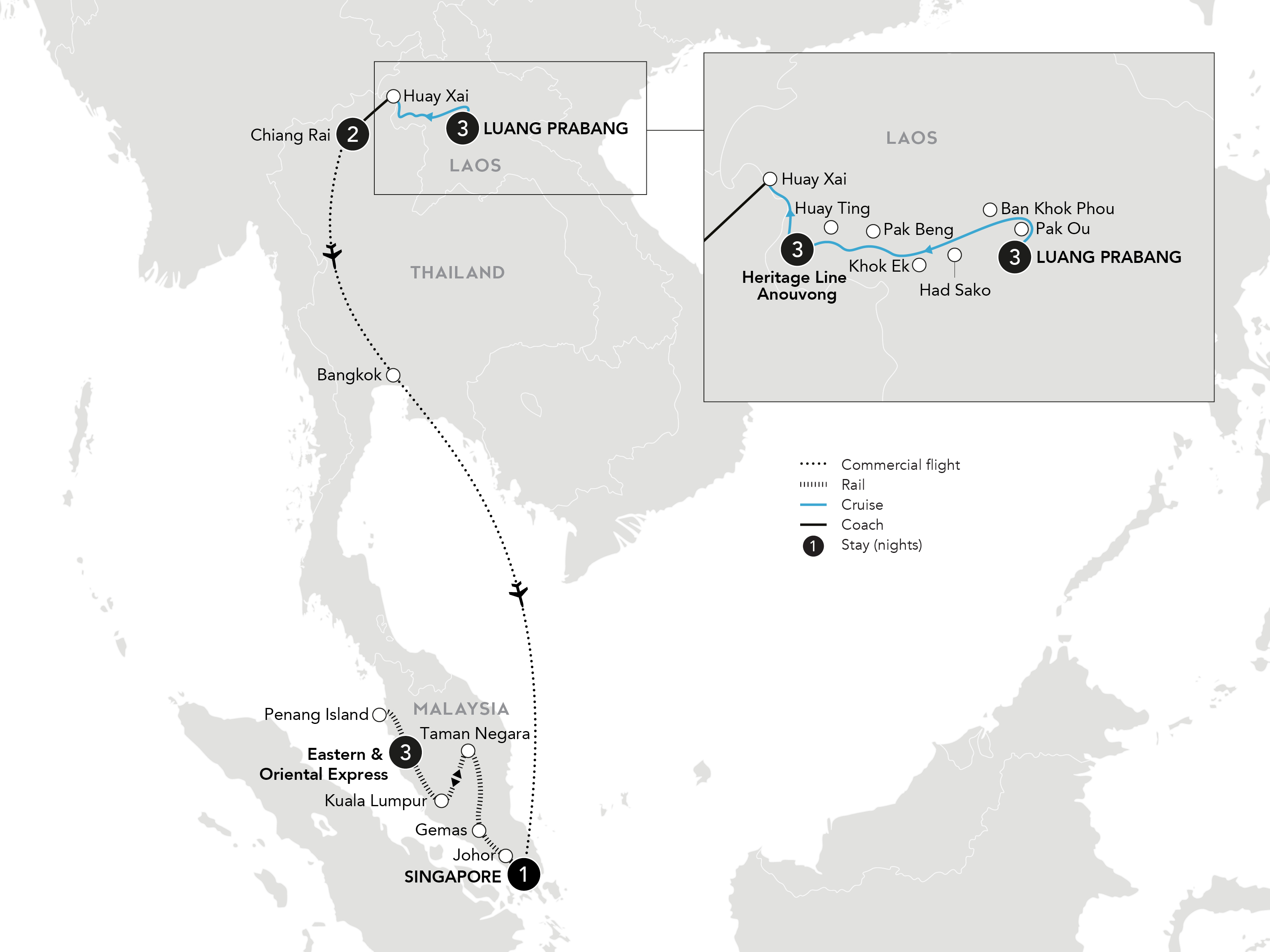Remote Laos River Cruise, Thailand & Malaysia by Luxury Rail