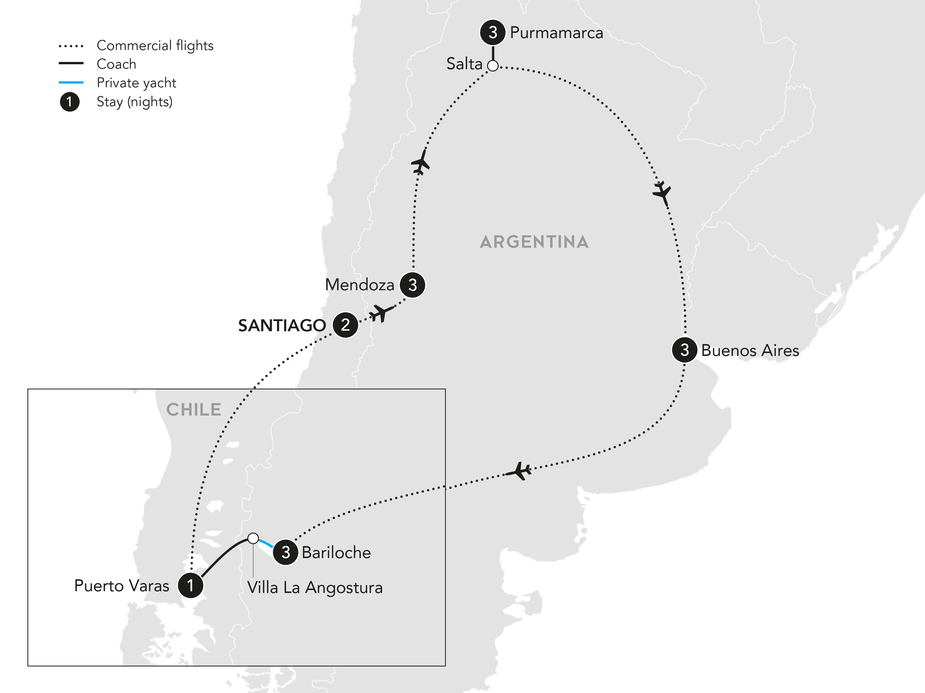 Tracking the Andes Across Argentina & Chile Map